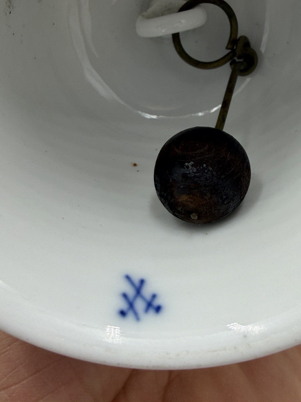 Antique 19thC Meissen Porcelain Hand Painted Birds Bell Porzellan Glocke German