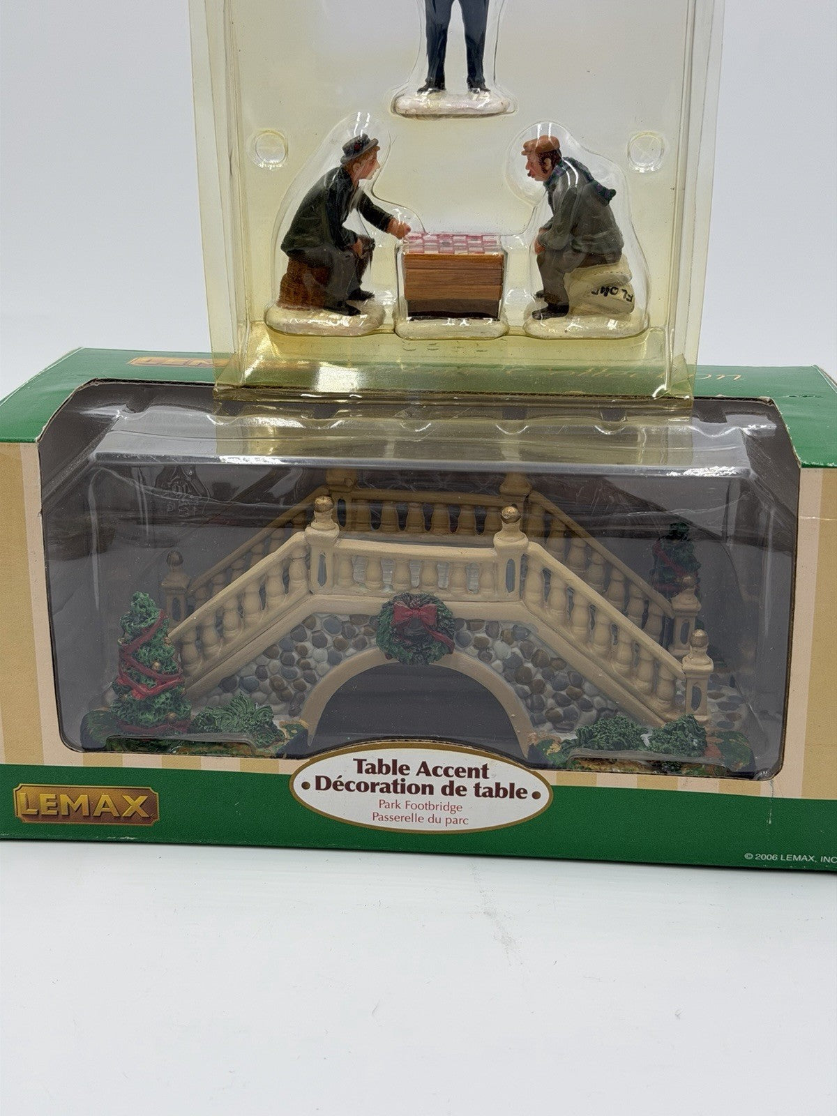 Lemax Christmas Village Table Accent Park Footbridge & Playing Checkers Set