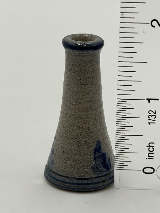 Rowe Pottery Works Miniature Salt Glaze Blue Candle Stick Dollhouse Figurine 2”