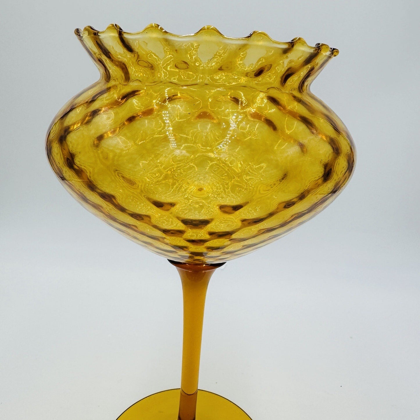 Italian Empoli amber glass diamond optic tall compote 12in