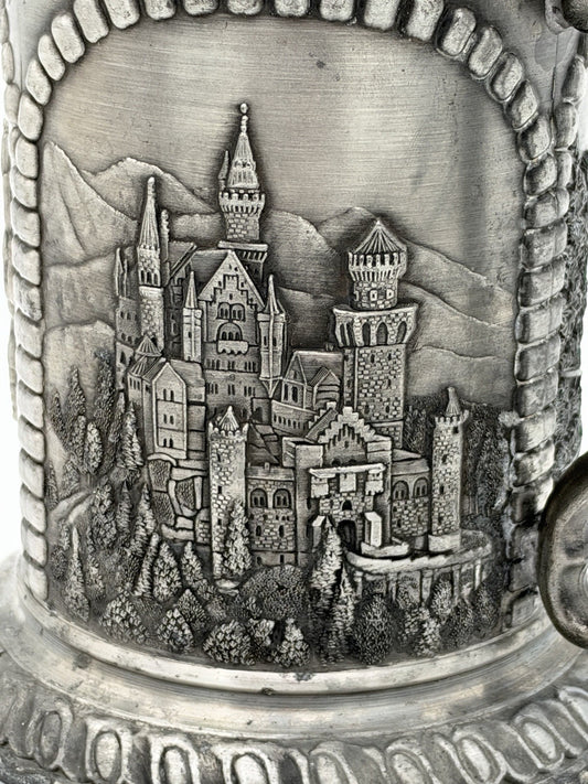VINTAGE Domex Zinn Pewter Beer Stein Germany Neuschwanstein Castle 95% Zinn