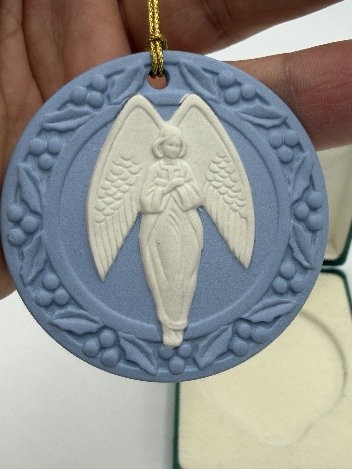 Wedgwood Jasperware  Blue White Angel Christmas Ornament Round England
