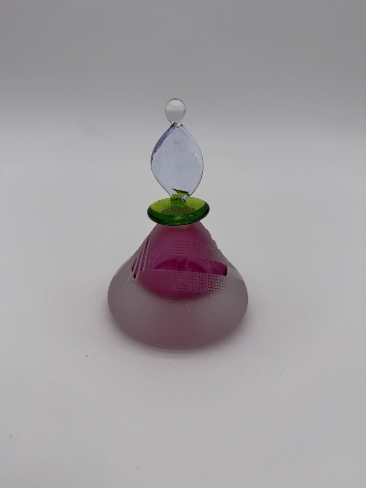 Jim Grant Celestial Art Glass Geometric Etching Frosted Perfume Bottle Signed