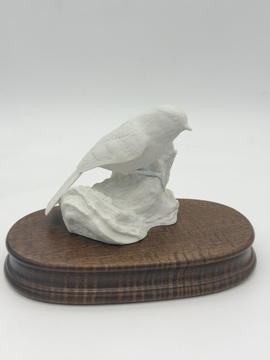 Rare R.K. Searles Porcelain White Bisque Bird Figurine On Wood Base 1980 Signed