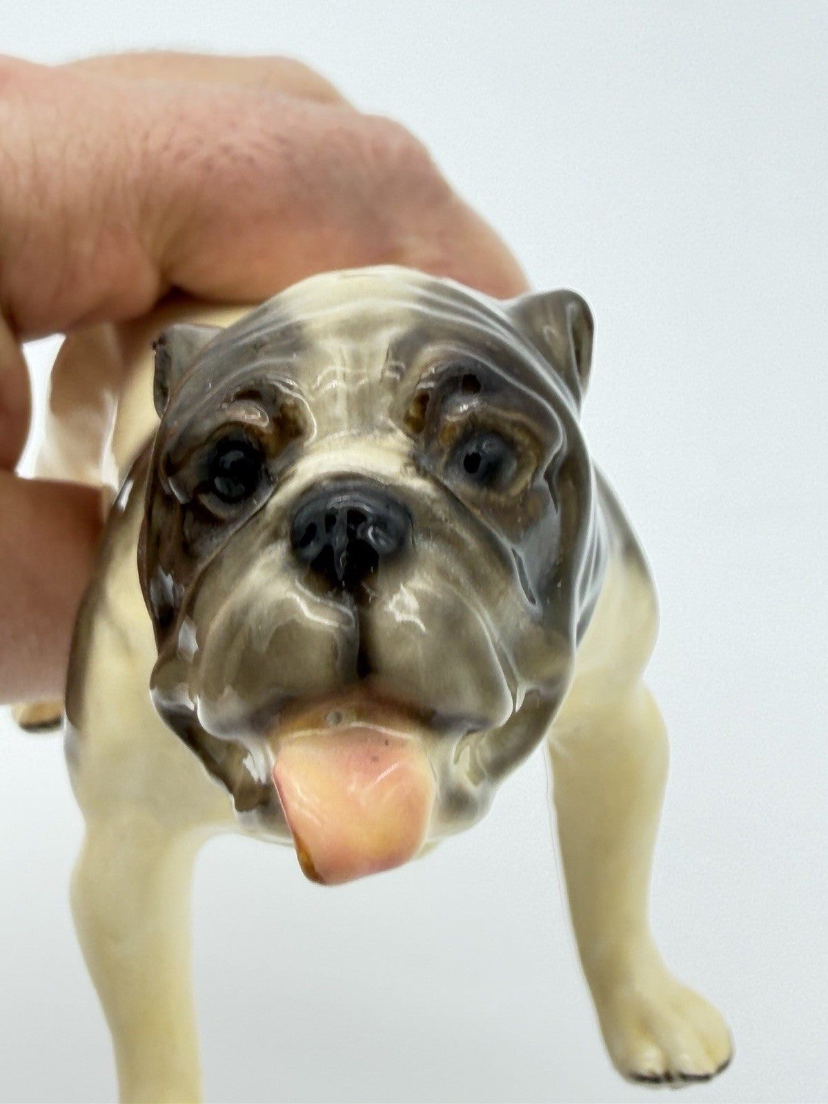 Vintage Mortens Studio Bulldog Figurine W/ Original Sticker Dog Ceramic Painted