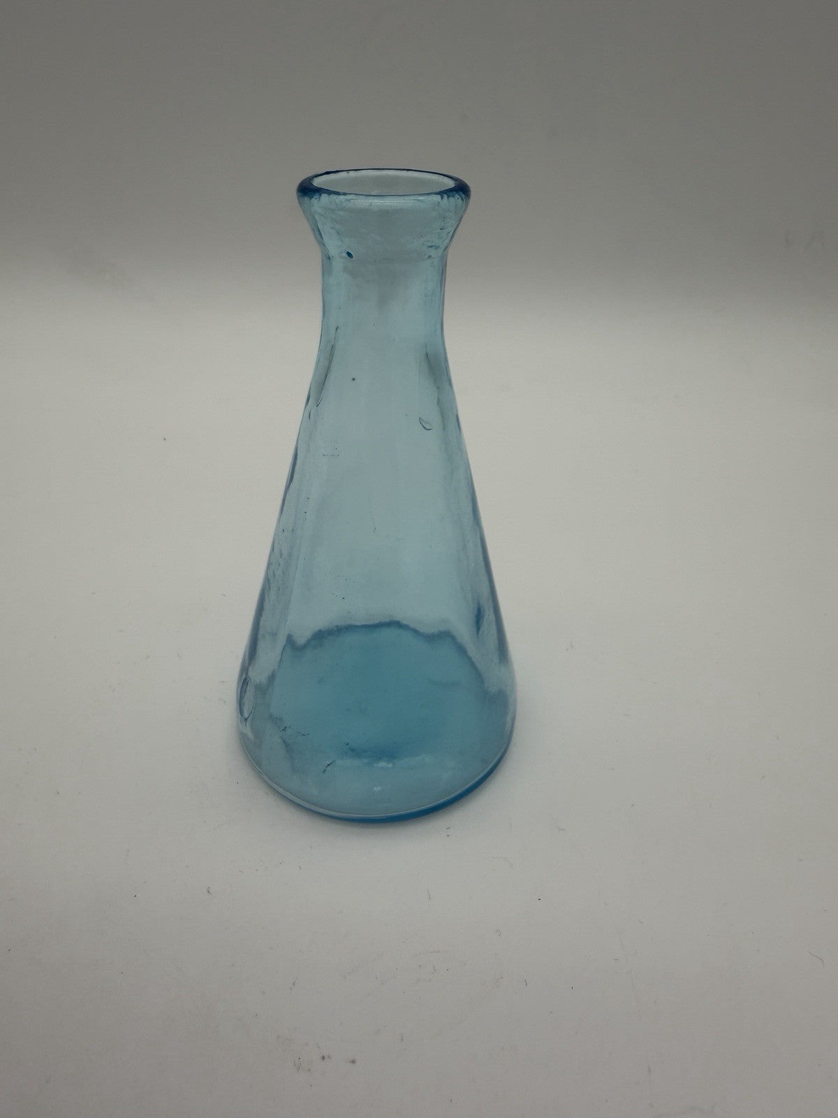 MCM Teal Blue Art Glass Decanter w/Stopper Hand Blown Genie Bottle 6”
