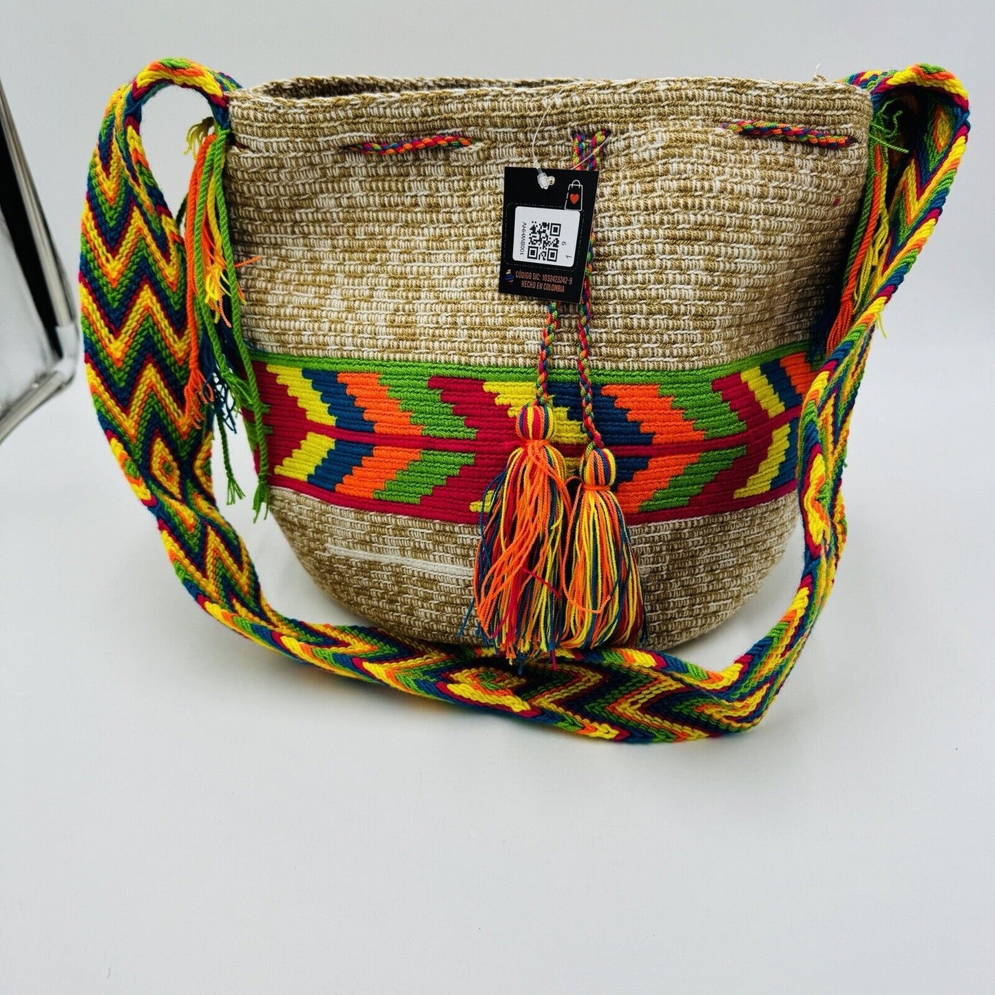 Authentic 100% Wayuu Mochila Colombian Bag Large Size Crossbody Multicolor