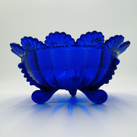 Vintage Mosser  Footed Fruit Bowl cobalt blue art glass USA MCM