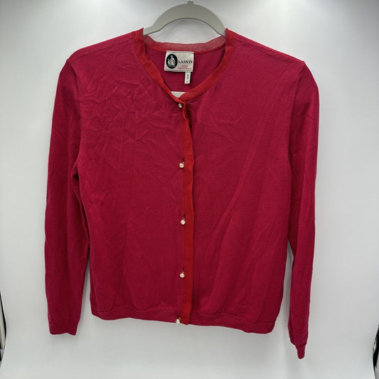 Lanvin Women Size S Cardigan Crimson Pink Silk Cotton 3/4 Sleeves Made in Italy