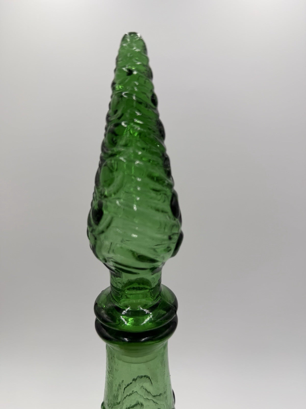 MCM Empoli Art Glass Green Wave Genie Bottle Decanter Hobnail Stopper Italy