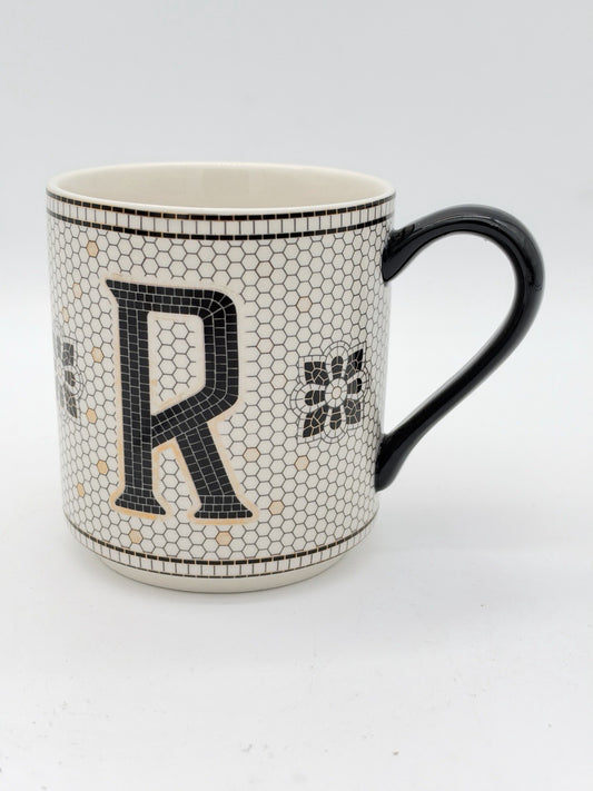 Anthropologie BISTRO TILED MARGOT Mug Cup Tea Coffee Monogrammed Letter R