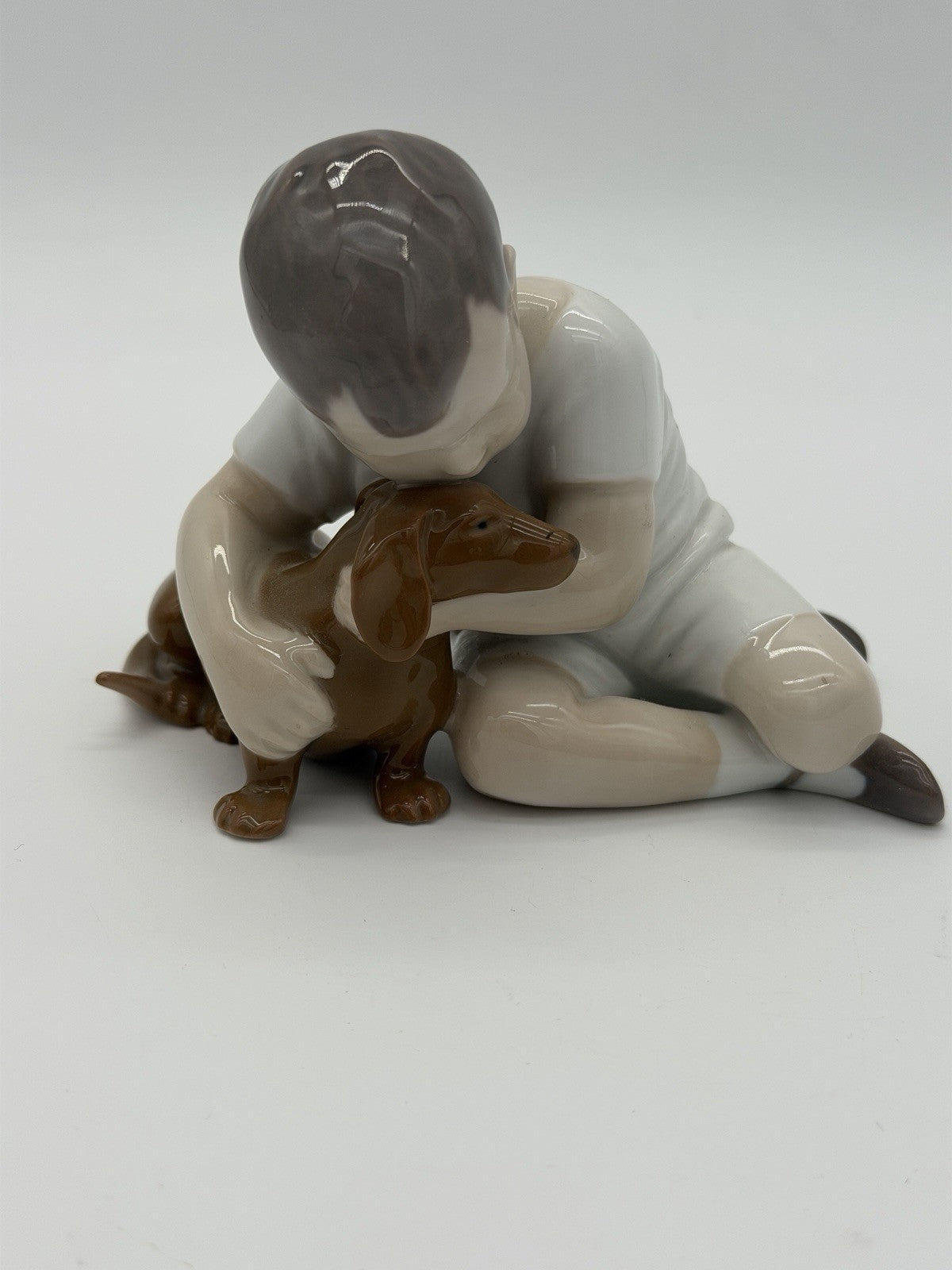 Bing & Grondahl Denmark True Friendship Boy brown dachshund Porcelain Figurine