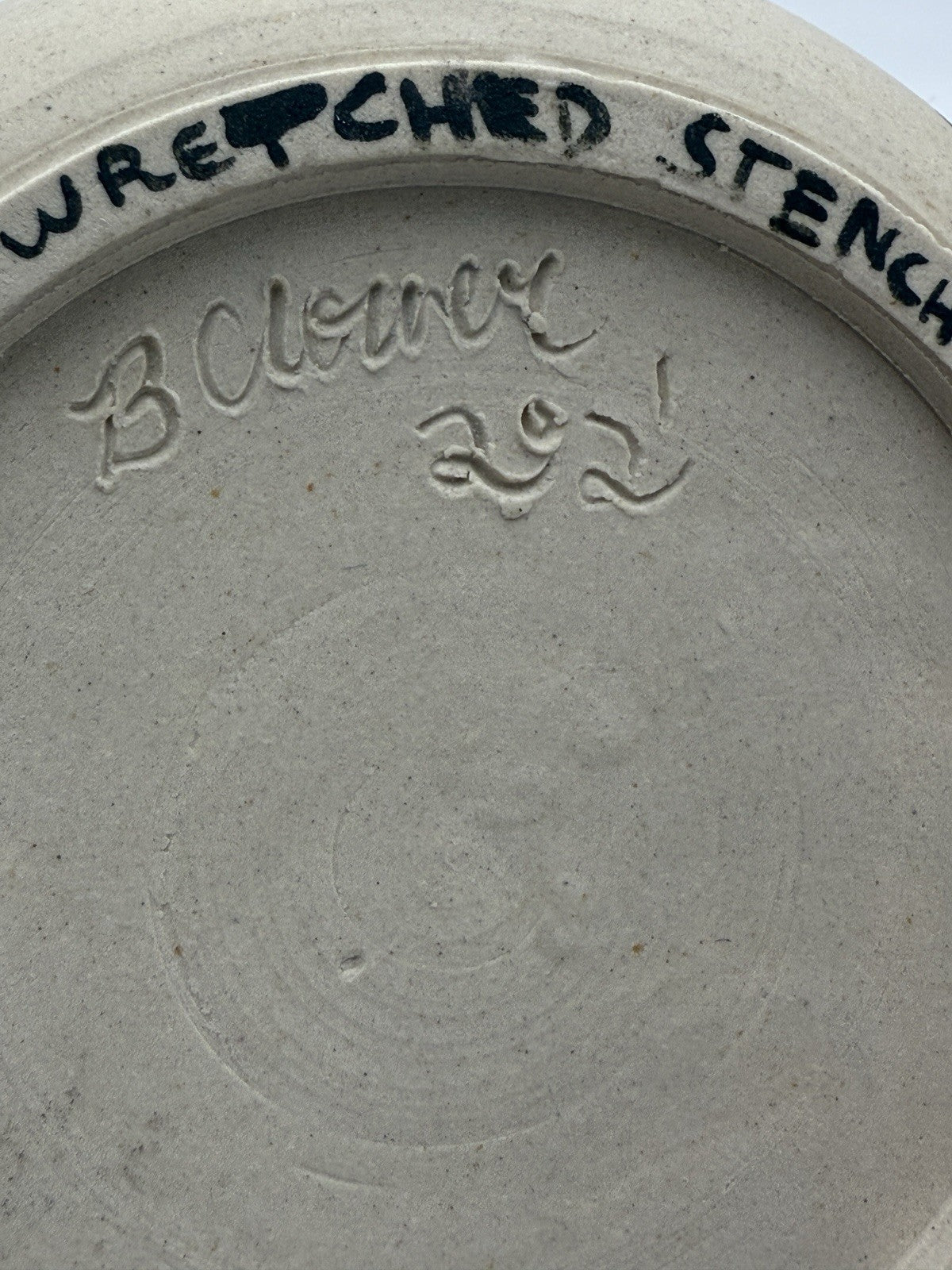 Rare Signed Studio Art Pottery Wretched Stench By B Clower Bowl Expressionist