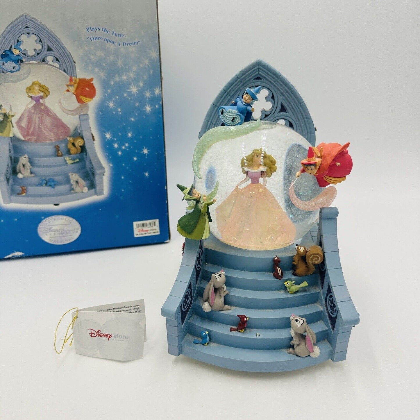 Disney Store Snow Globe Aurora with Fairies Once Upon A Dream Song Works W/box