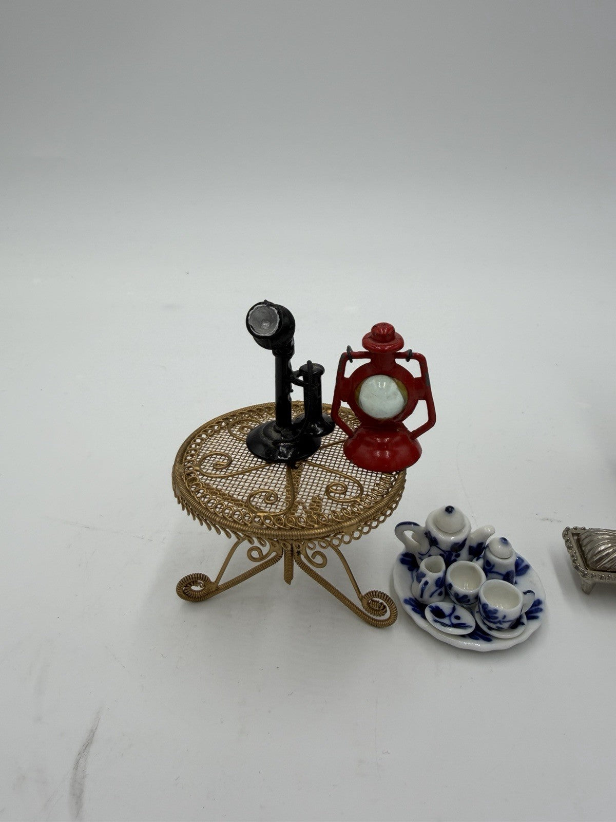 Vintage Dollhouse Furniture Miniature Lot Drawer Bible Clock Tea Set Table
