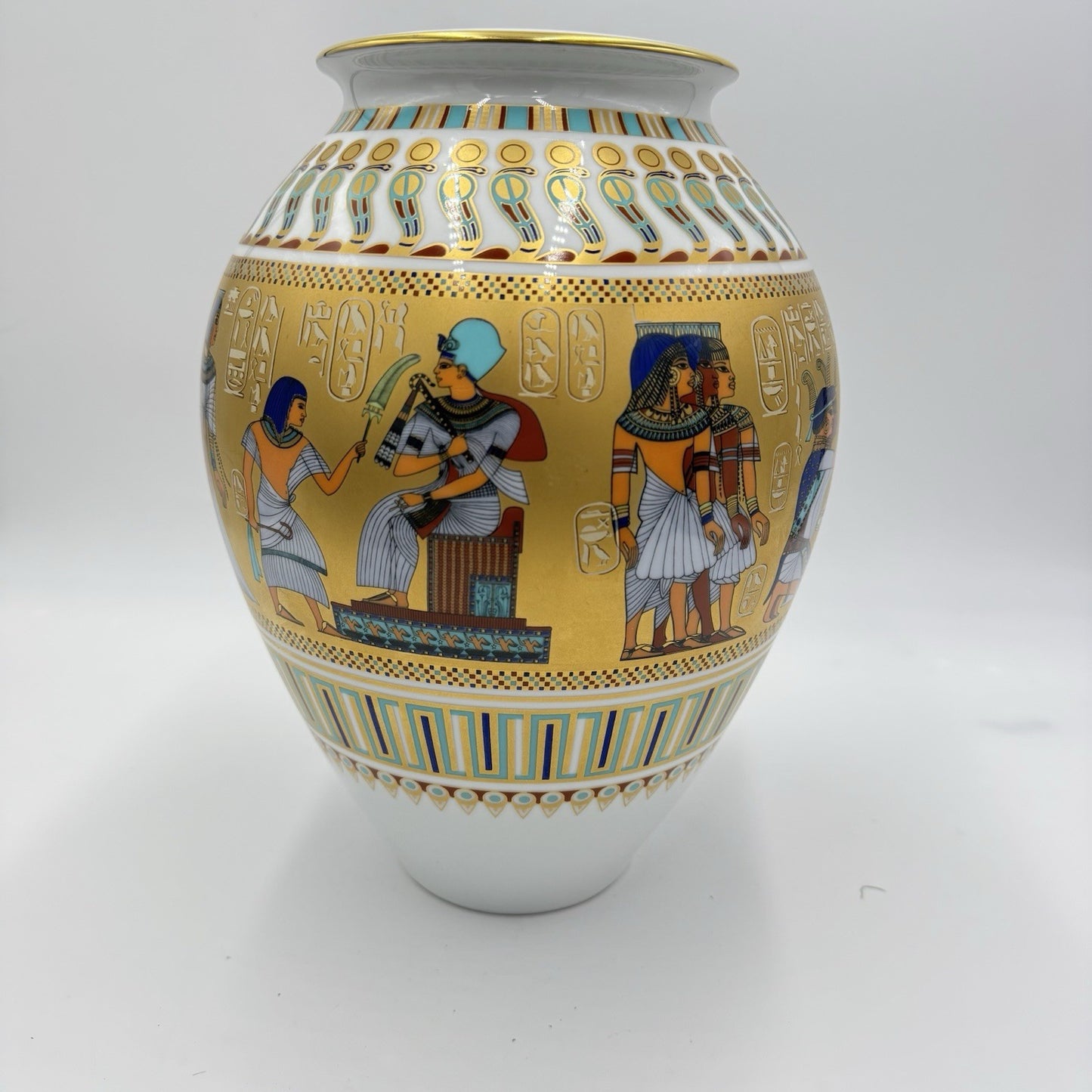 Kaiser Porcelain Theben Egyptian Scenes Days Of Pharaoh Tut-Ankh-Amun Vase 12in