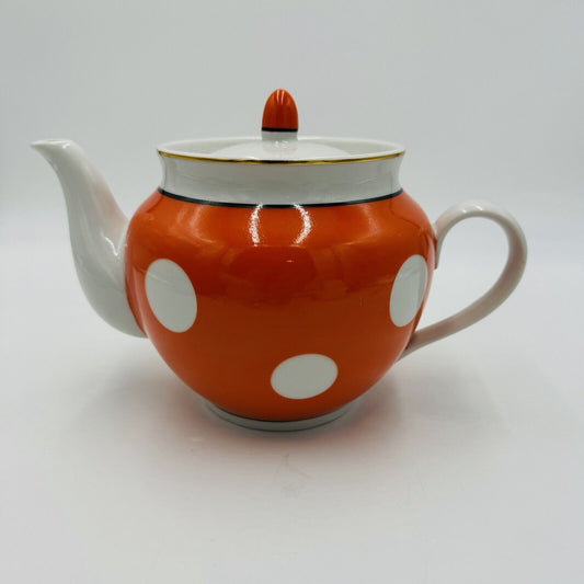 Vintage Porcelain Teapot USSR soviet Tyrnopol polka dot goroshek Retro Orange