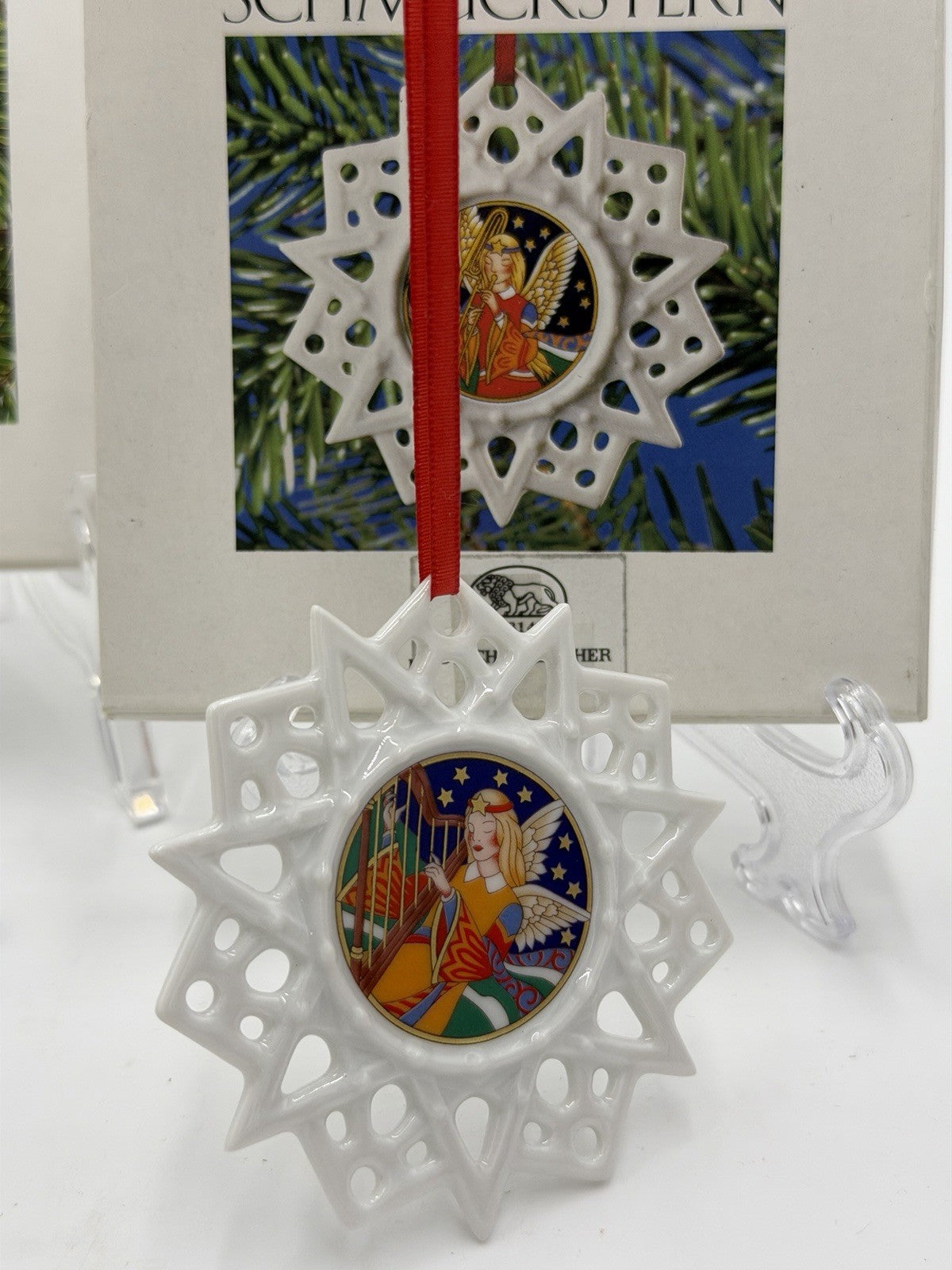 2 Hutschenreuther Porcelain SchmuckStern Germany Christmas Ornaments