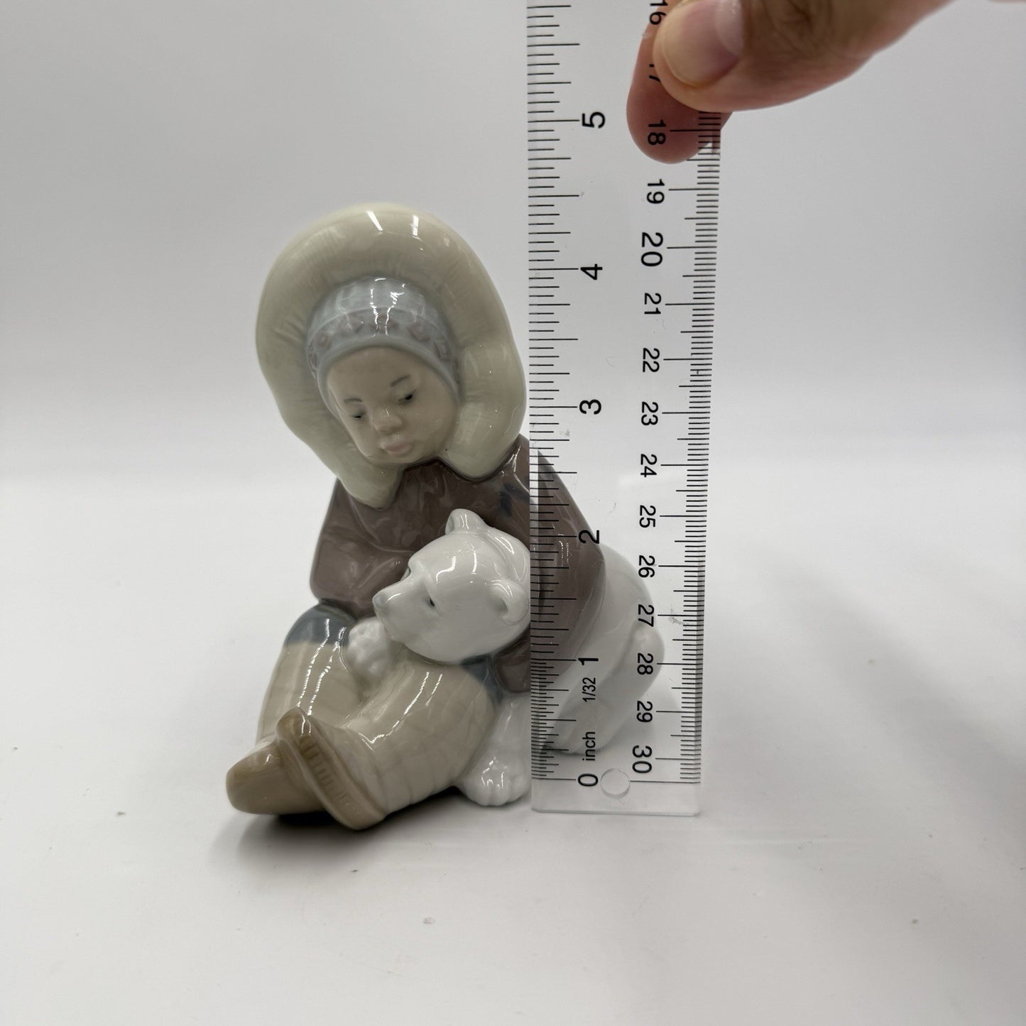 LLADRO Spain Porcelain Eskimo Inuit Boy playing  With Polar Bear Cub Figurine