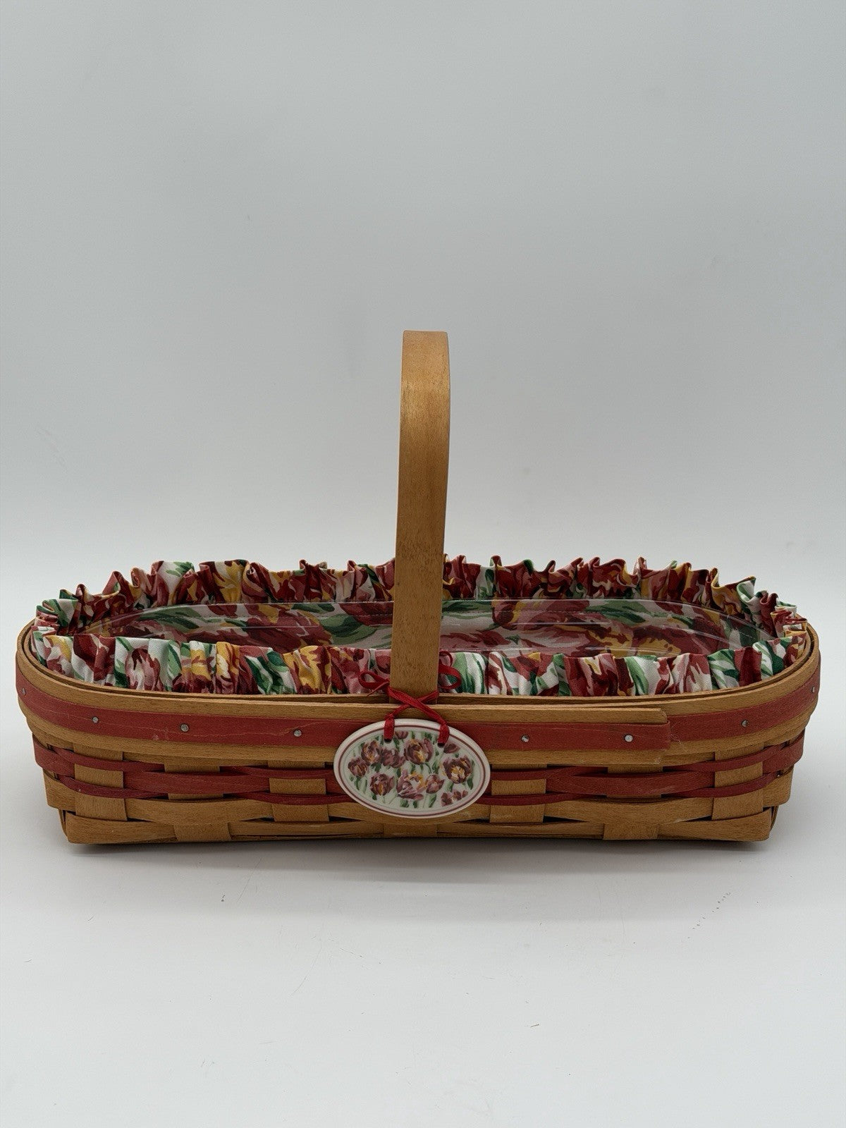 Longaberger 1995 May Series Red Tulip Basket Liner /Protector /Tie-On Oval VTG