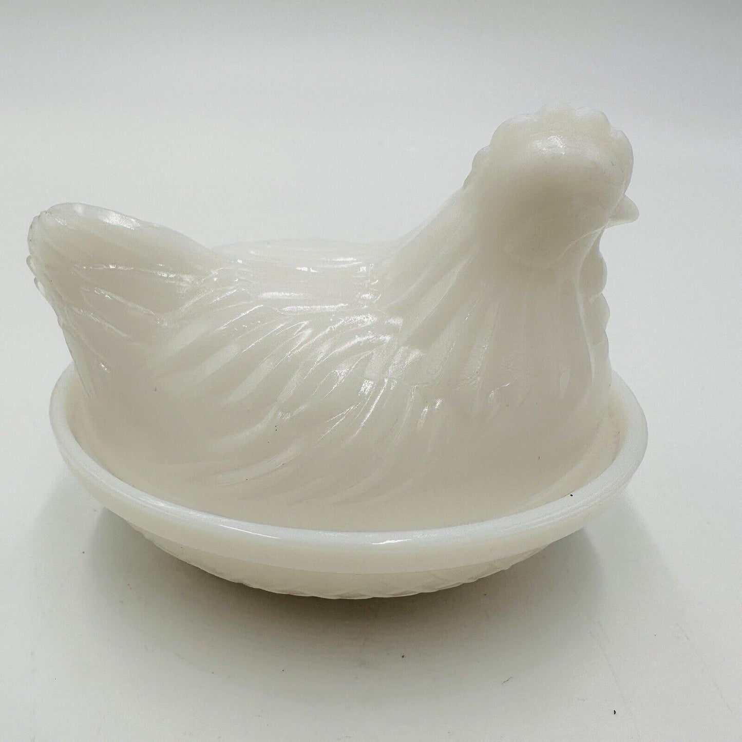 Chicken on Nest Candy Dish Hazel Atlas Platonite Milk Glass Hen 4 1/2" Lid White