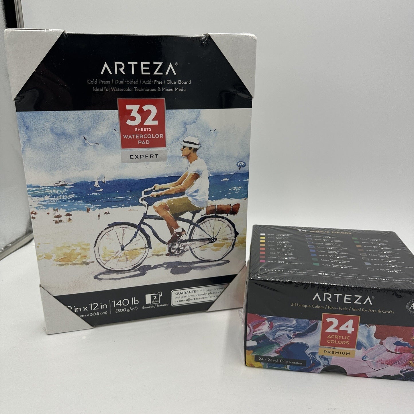 Arteza Acrylic Paint & Watercolor Pad 32 And 24 Colors Tubes 0.74 oz 22 ml Set