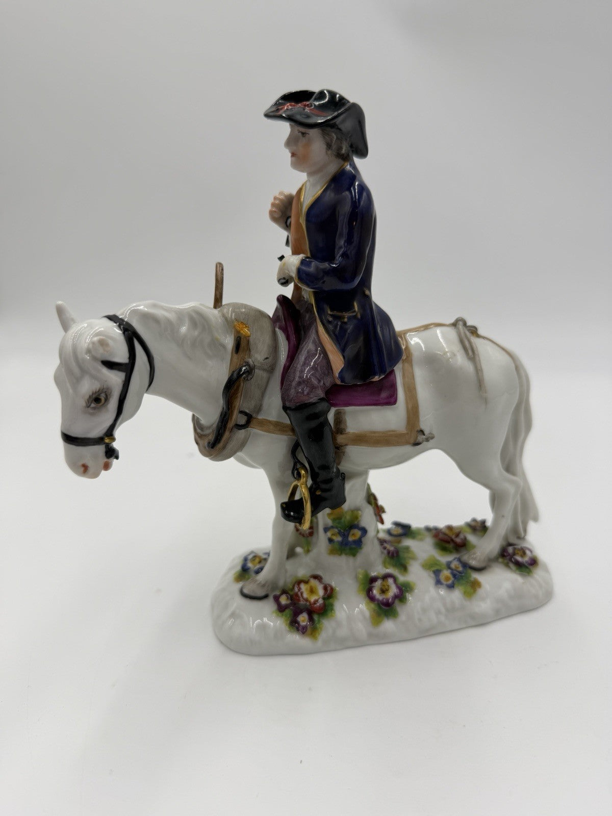 Antique Volkstedter Porcelain 1920 Plowman On Horseback Figurine FLAWED