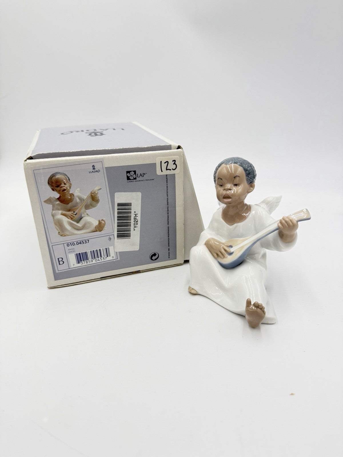 Lladro Spain Porcelain Angel Playing Mandolin Seated Boy Figurine NIB Retired Vt