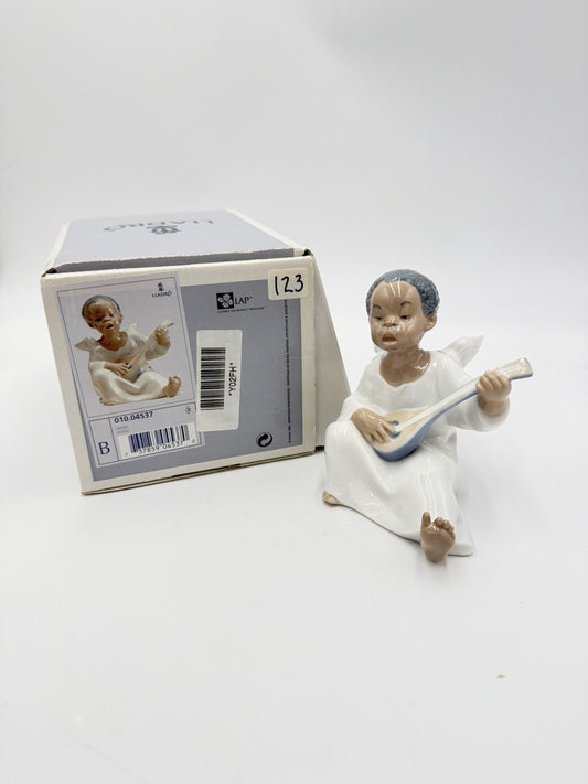 Lladro Spain Porcelain Angel Playing Mandolin Seated Boy Figurine NIB Retired Vt