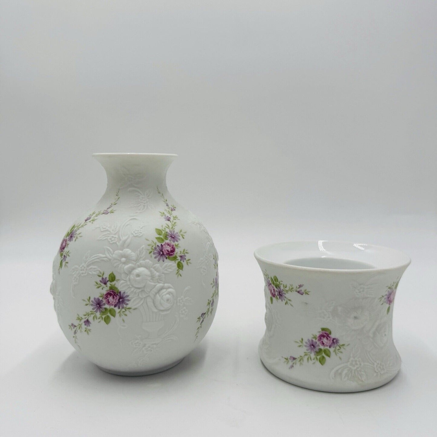 kaiser porcelain W.Germany Monaco patterned bud vase and Votive candleholder Vtg