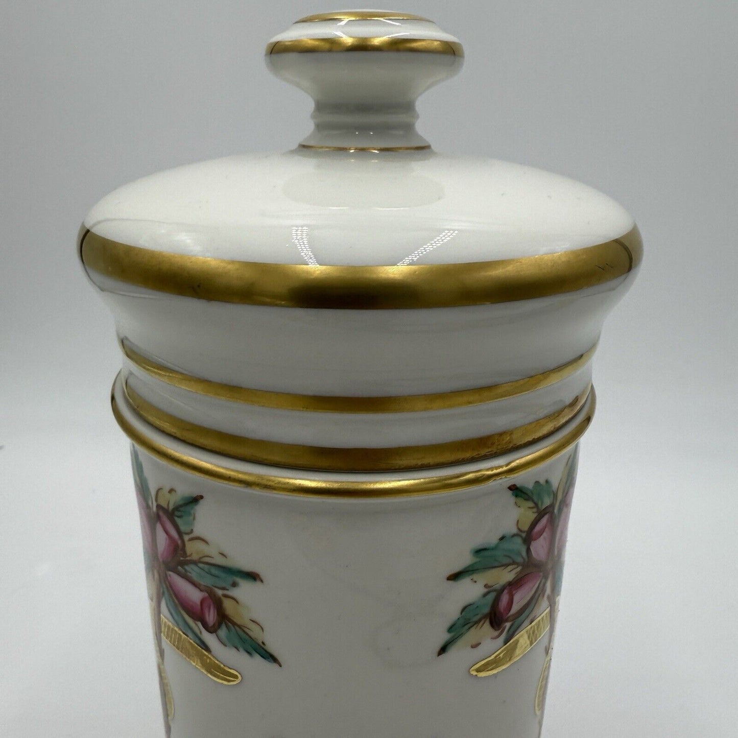 Antique 1800's Apothecary French Old PARIS Porcelain Balsam ANTIPS Canister Lid