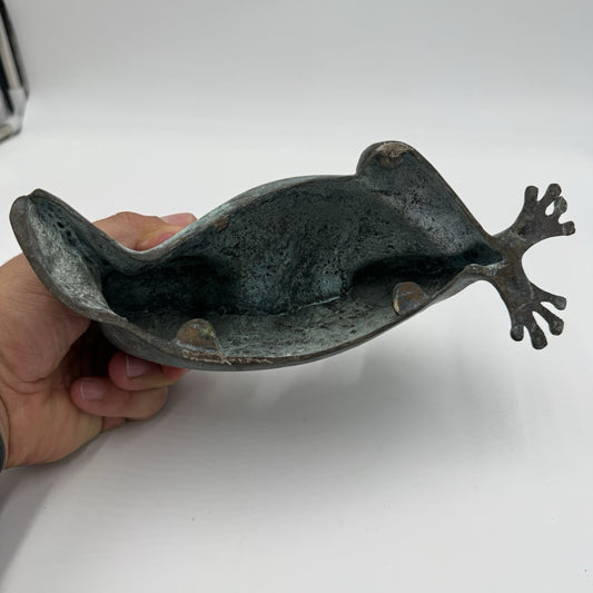 Vintage Bronze Hollow Casting RESTING Frog Sculpture 4”Hx8.5”L