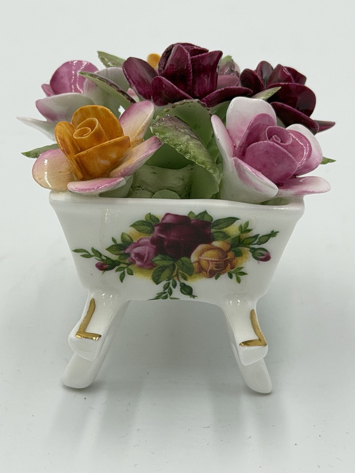 Royal Albert Old Country Roses Wheelbarrow W/ Flowers Figurine Hand Painted 2”