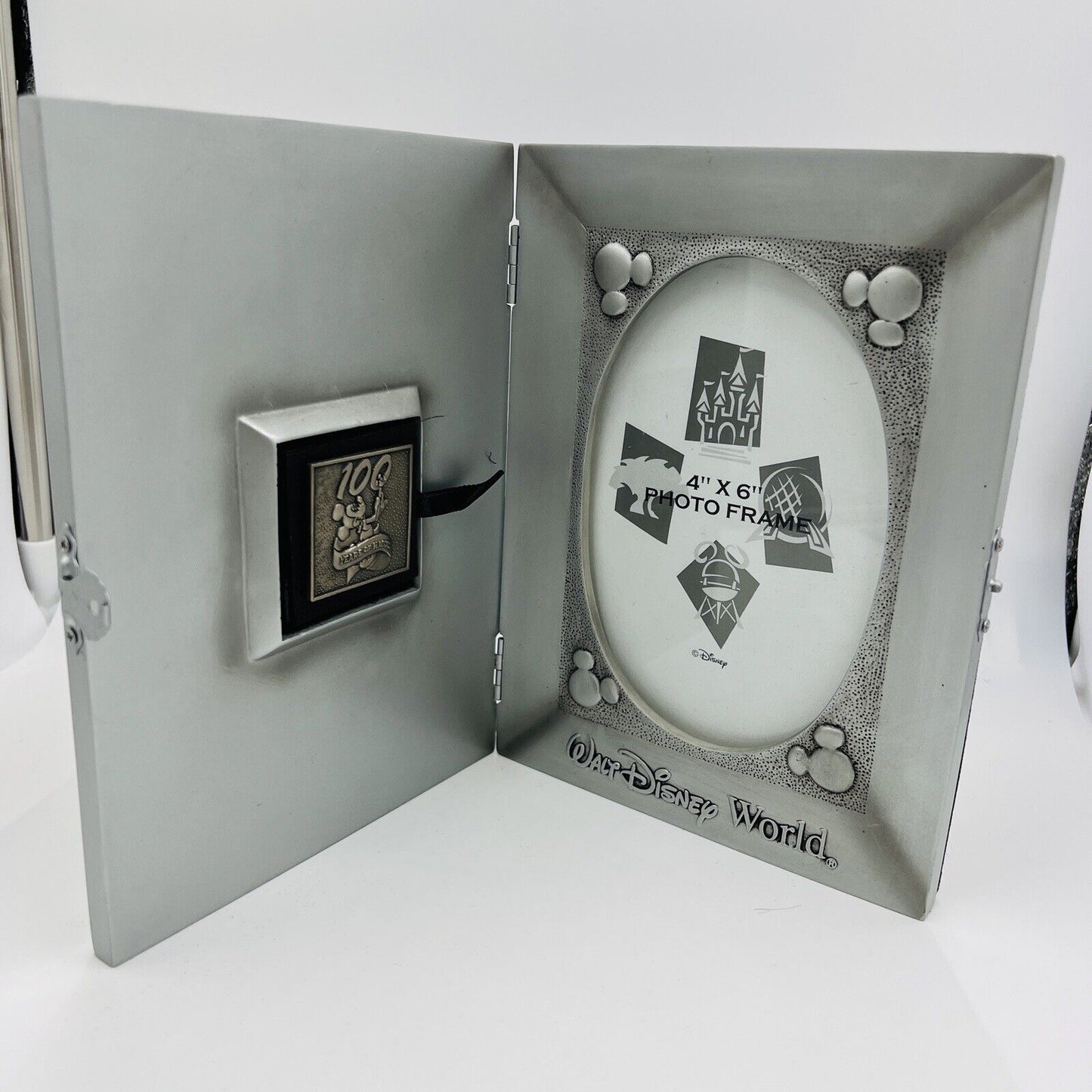 Disney Silver Pewter Picture Frame 100 Years of Magic Mickey Case with Pin 4x6