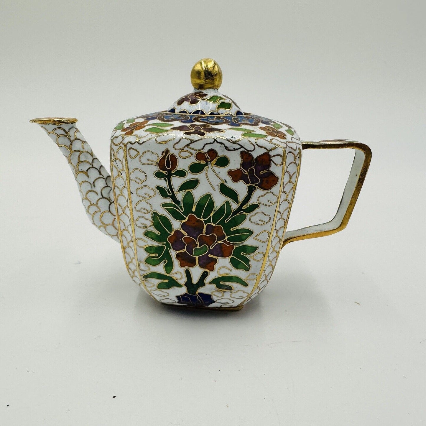 Cloisonné Teapot Miniature Chinese Flowers Floral 3in Detail Antique Home Decor