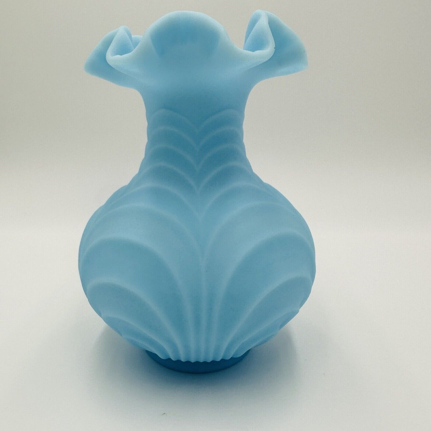 Fenton Vase Powder Blue Drapery Style Ruffled Satin Glass Top Large Vintage