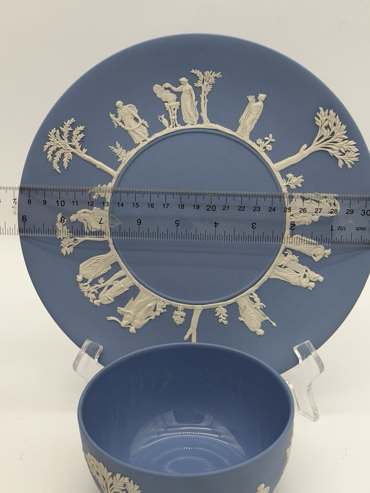 Wedgwood Jasperware England Blue/white Plate & Bowl Porcelain Set Vintage