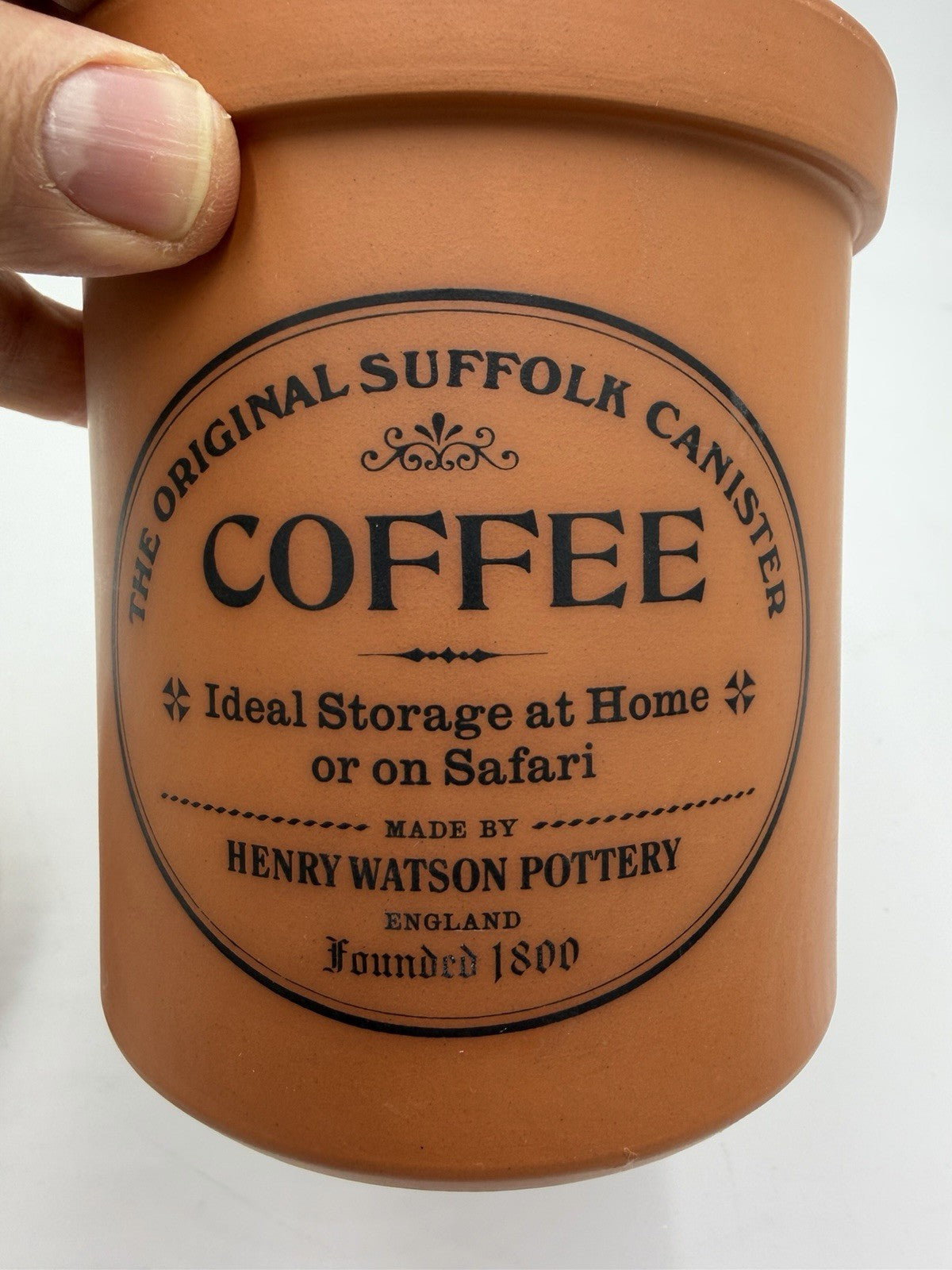 Henry Watson Pottery COFFEE The Original Suffolk Canister Terracotta England 7”H