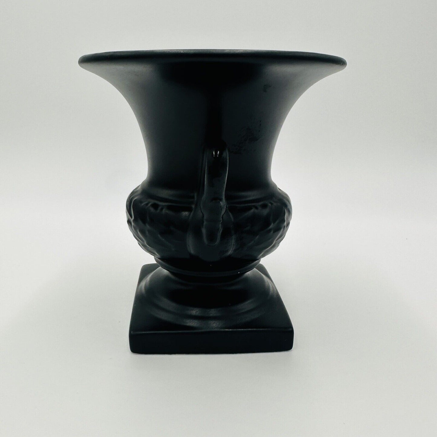 Urn Swans Vase Pedestal Double Handle 2002 Pottery Black Matte Home Decor