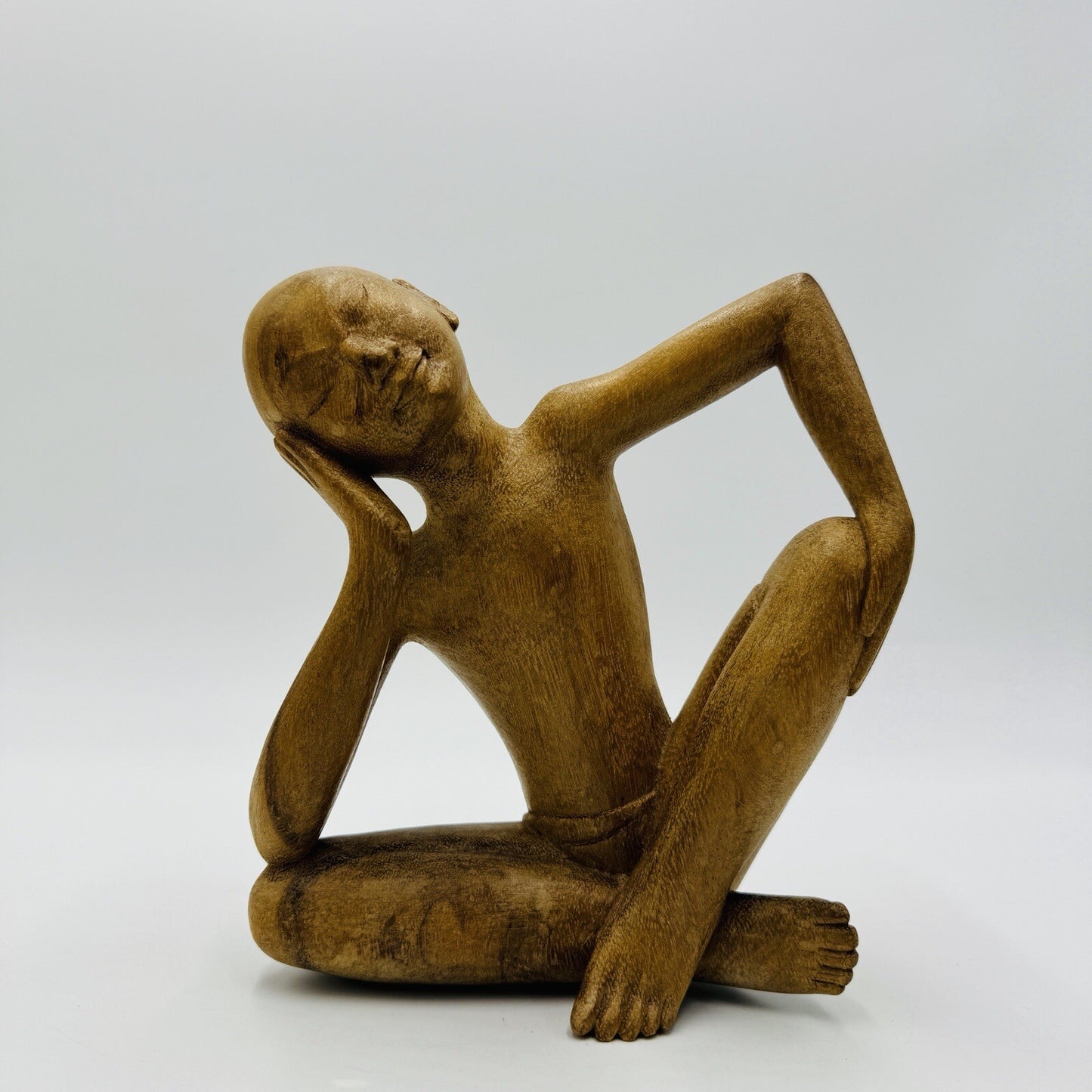 The Thinker Wood Carved Vintage Balinese Figural Sculpture c. 1970's