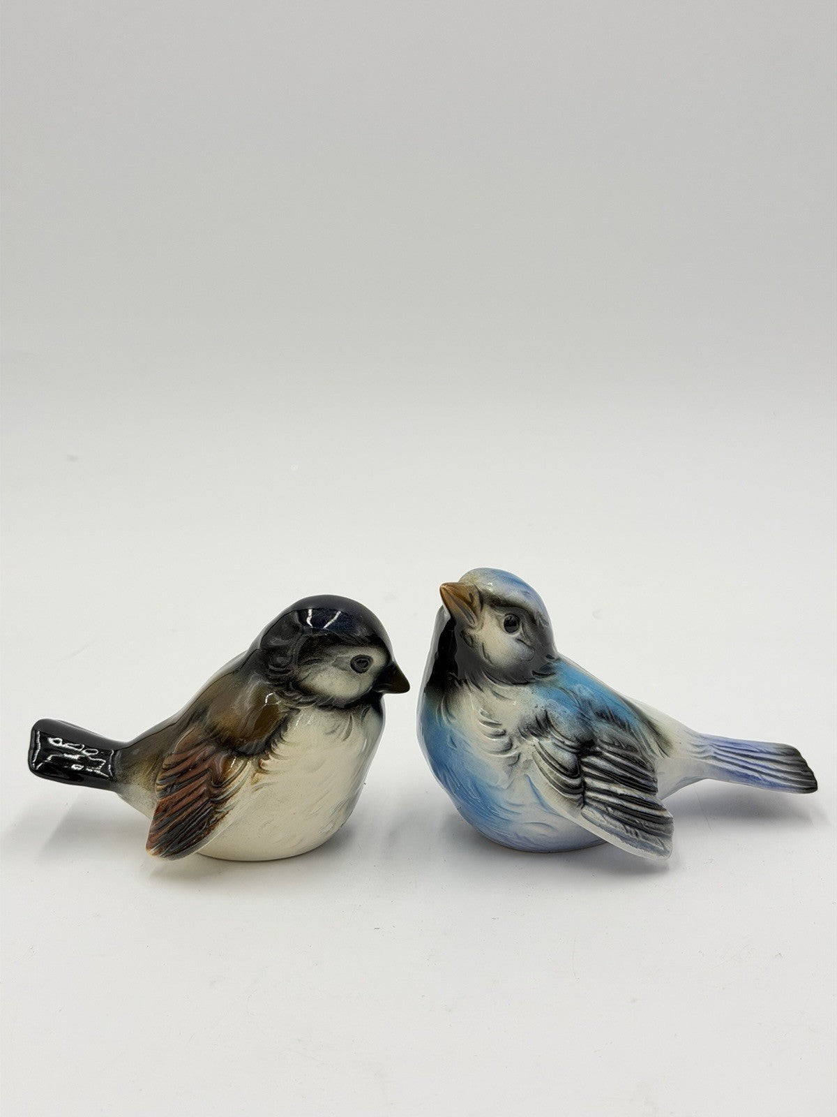 Goebel Germany Blue & Brown Sparrow Bird Figurine Porcelain Vintage Set 2 PCs