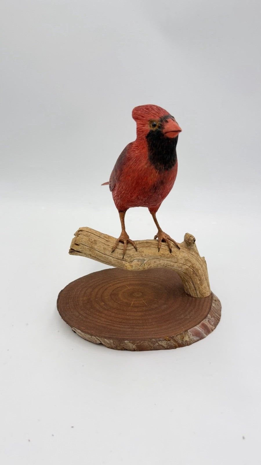 Folk Art Carved 1989 Northern Cardinal Red Wood Carved Bird Sculpture Signed 7.5