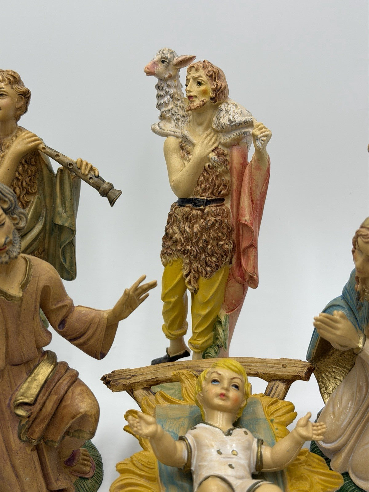 Vintage Depose Italy PVC Large 8”Nativity 19 Pieces Set Capodimonte Style