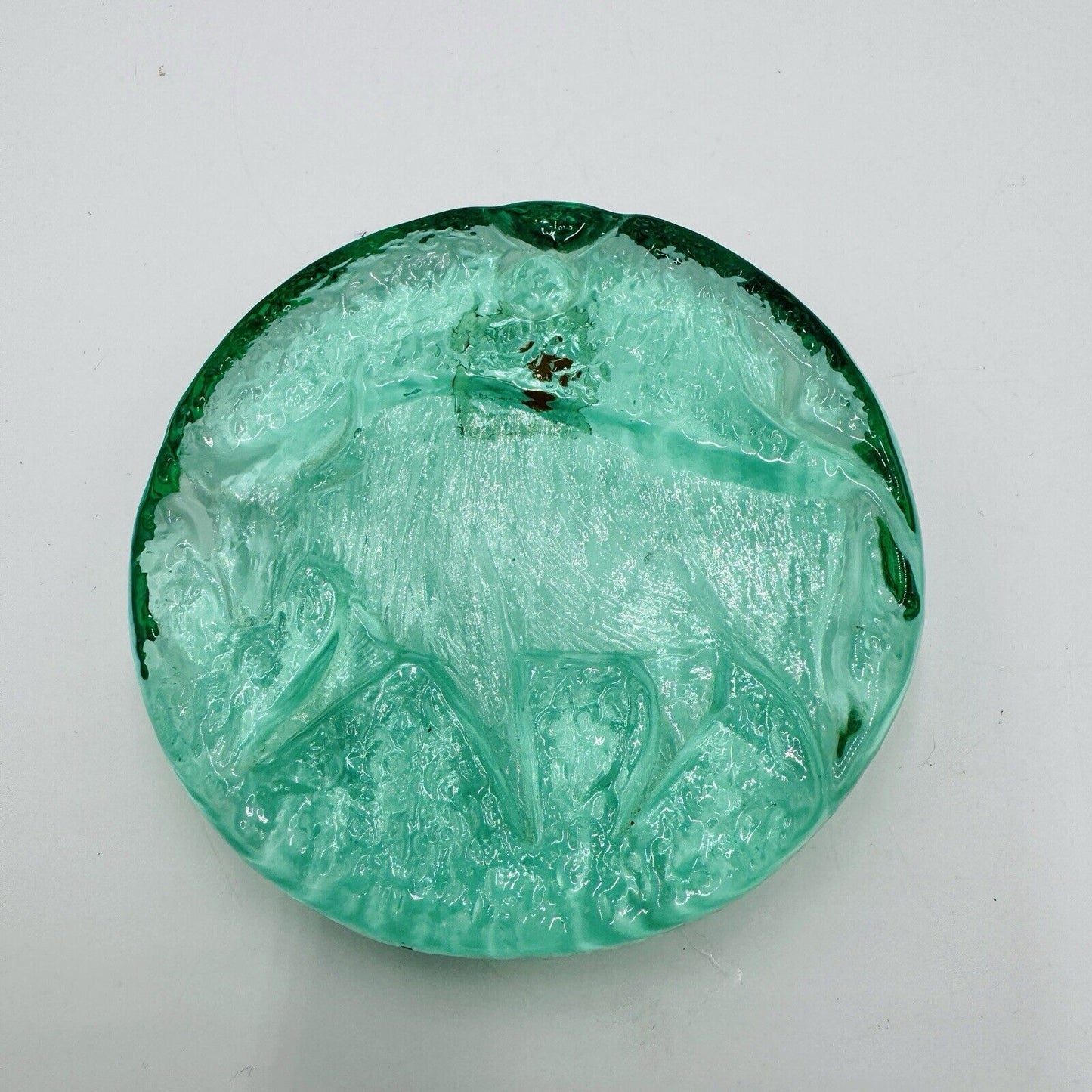 Blenko Art Glass Green Zodiac Taurus Green Paperweight Original Sticker