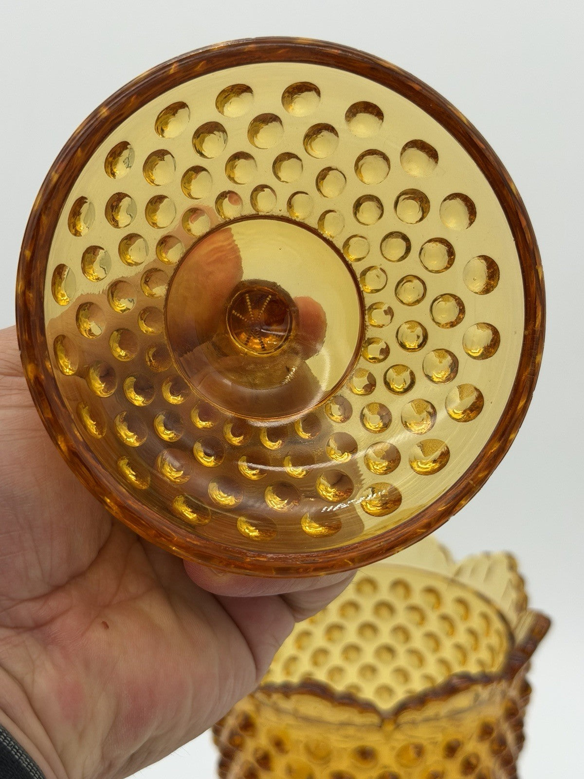 Fenton Art Glass Hobnail Colonial Amber Candy Dish With Lid 11”H Vintage USA