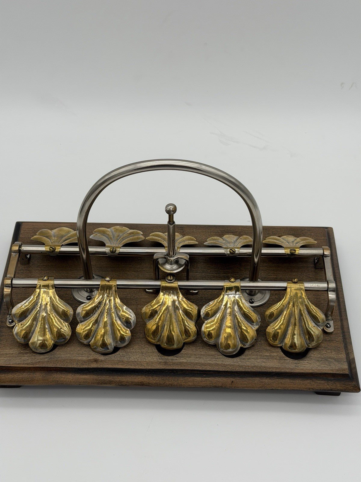 Antique English egg boiling rack & breakfast server Ginkgo Leaf Spring Clips