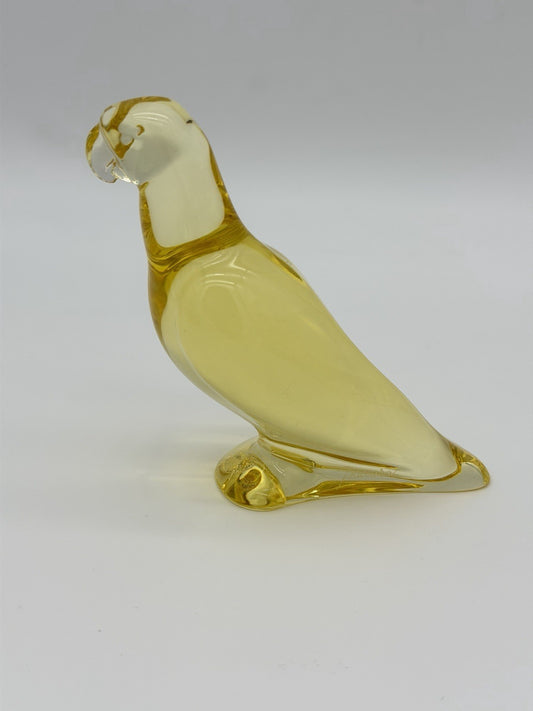 Baccarat France Crystal Art Glass Yellow Citrine Parrot Parakeet Figurine 4”x5”
