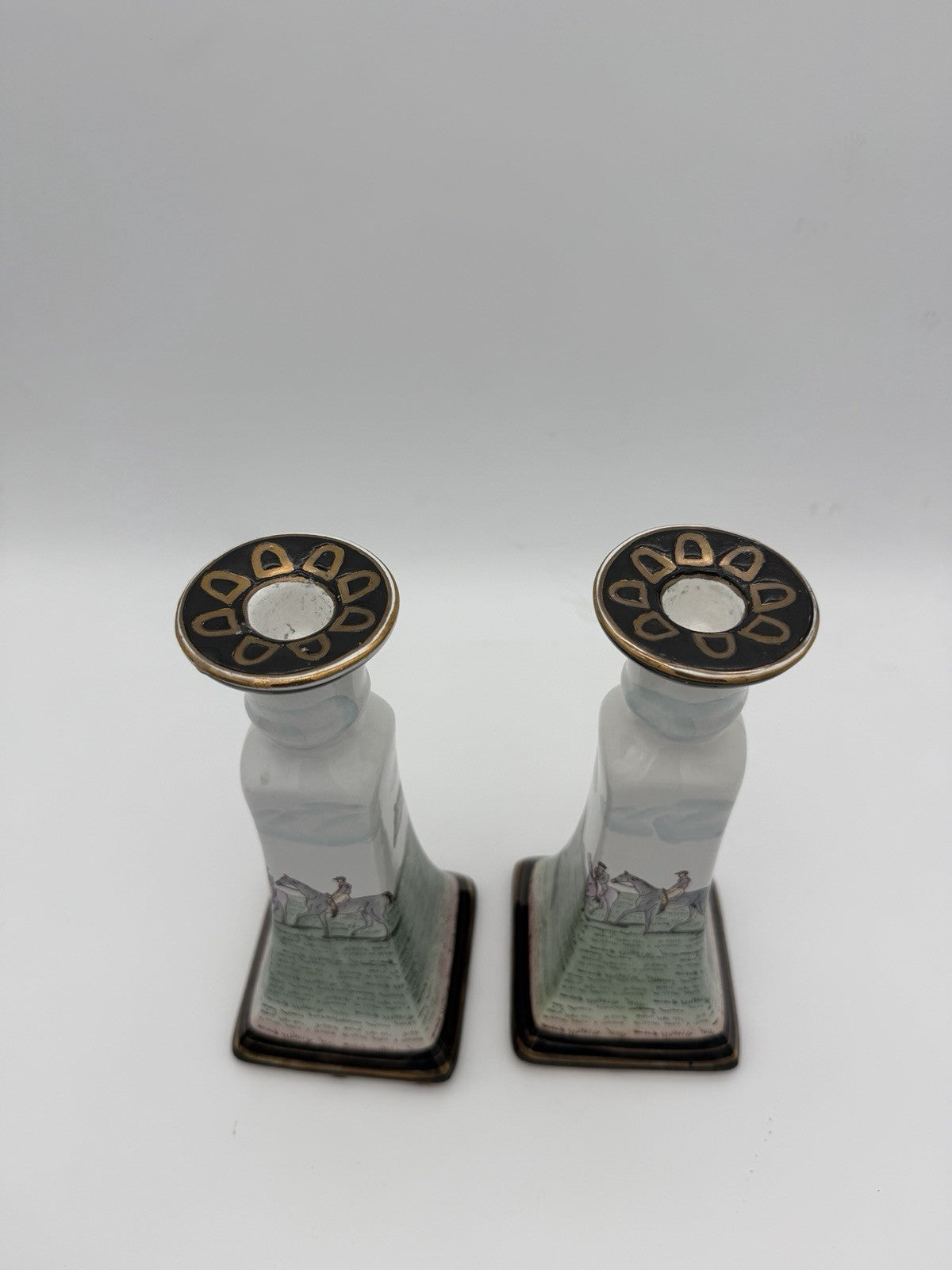 Vintage Chinese Equestrian Hand-Painted Porcelain Candle Holder by Nieman Marcus