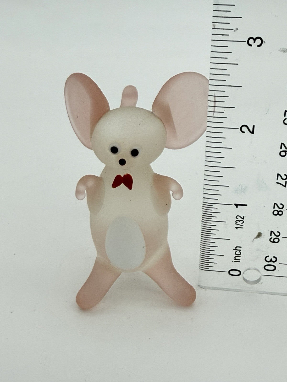 Hand Blown Art Glass Mice Mouse Pink White Frosted Glass Figurine 2.5”H