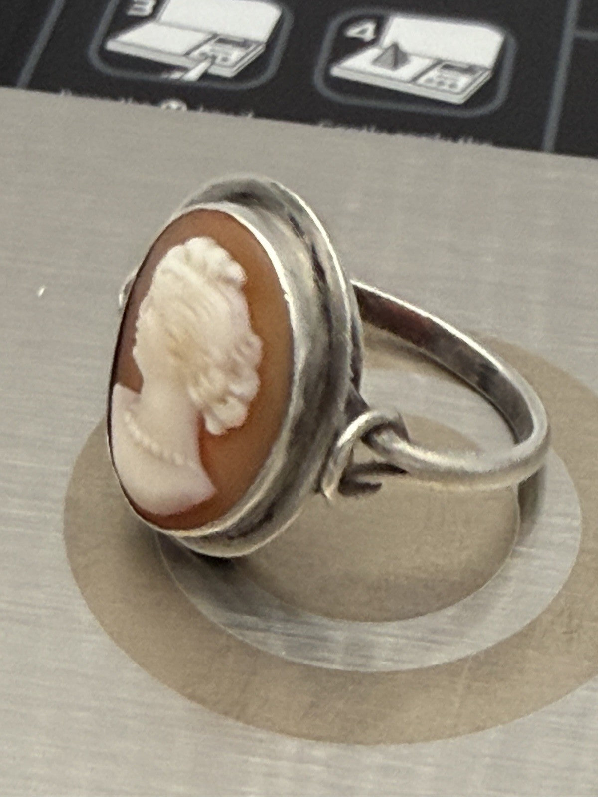Antique Victorian Cameo Ring Silver Size 5.5 Hand-Carved Shell Design